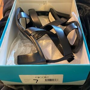 Nicole Black Strappy Block Heel Sandals - Black